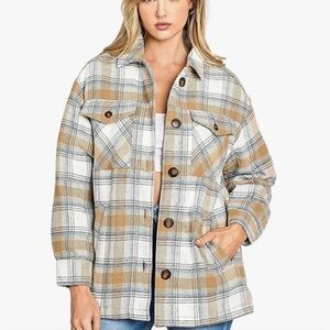 LOVE TREE-SHILOH FLEECE LINED CAMEL PLAID JACKET size XL